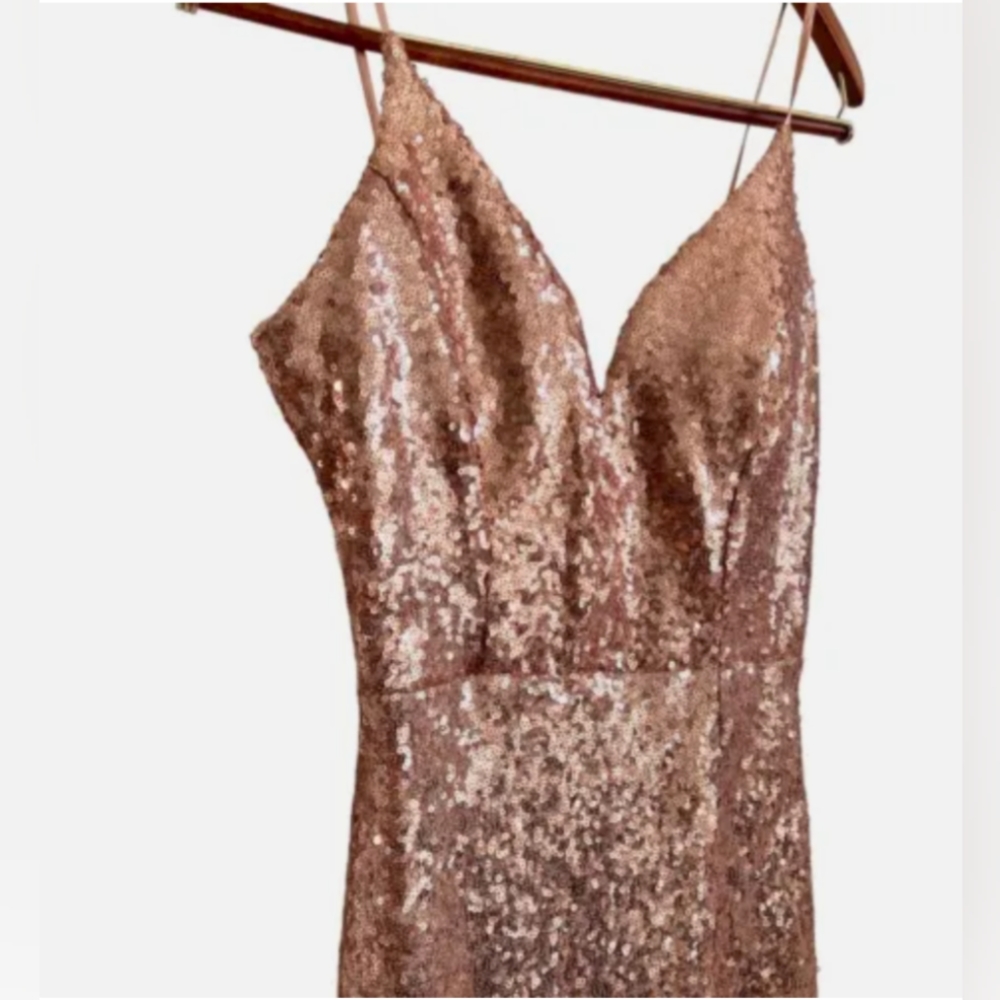 B.Smart | Sequined Rose Gold Bodycon Side Slit Formal Dress | Size 3/4 - Picture 6 of 6